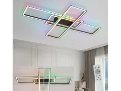Hot NETTLIFE Lámpara de techo LED para dormitorio - 35 W - Regulable - Negra - Con mando a distancia - Cambio de color RGB - Lámpara de techo cuadrada Negro