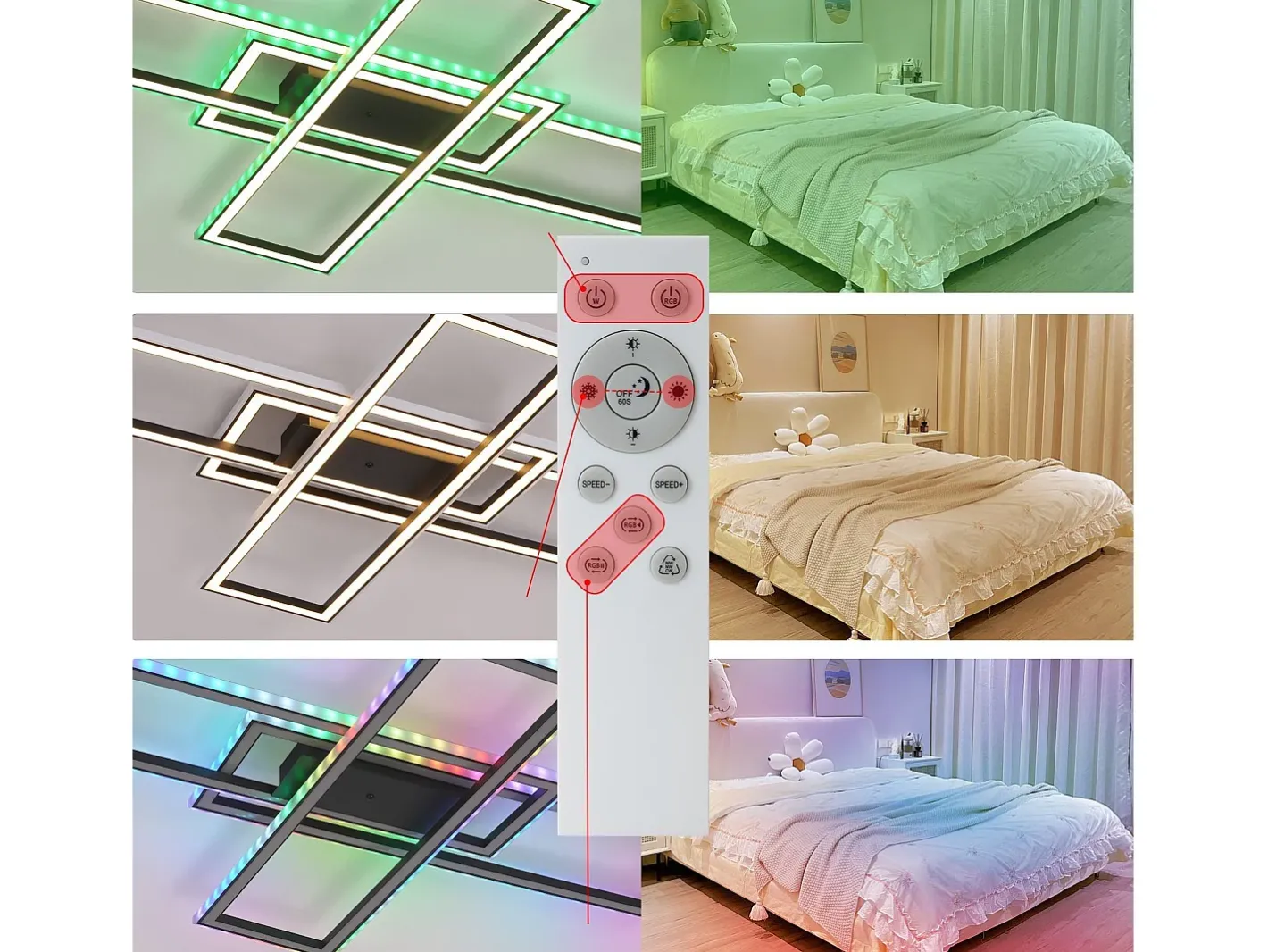 Hot NETTLIFE Lámpara de techo LED para dormitorio - 35 W - Regulable - Negra - Con mando a distancia - Cambio de color RGB - Lámpara de techo cuadrada Negro