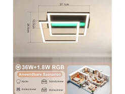 NETTLIFE Plafón-Lámpara de techo LED para salón, 2 marcos, negra, moderna, cuadrada, regulable, ideal para pasillo Negro