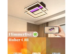 NETTLIFE Plafón-Lámpara de techo LED para salón, 2 marcos, negra, moderna, cuadrada, regulable, ideal para pasillo Negro