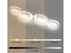 NETTLIFE Lámpara de techo LED de 100 cm regulable con 4 anillos, iluminación blanca moderna de 56 W con control remoto Blanco New