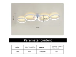 NETTLIFE Lámpara de techo LED de 100 cm regulable con 4 anillos, iluminación blanca moderna de 56 W con control remoto Blanco New