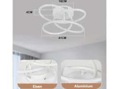 NETTLIFE Plafón-Lámpara de techo LED para pasillo, diseño moderno, blanca, regulable, con mando a distancia, 36 cm, metal, 44 W Blanco