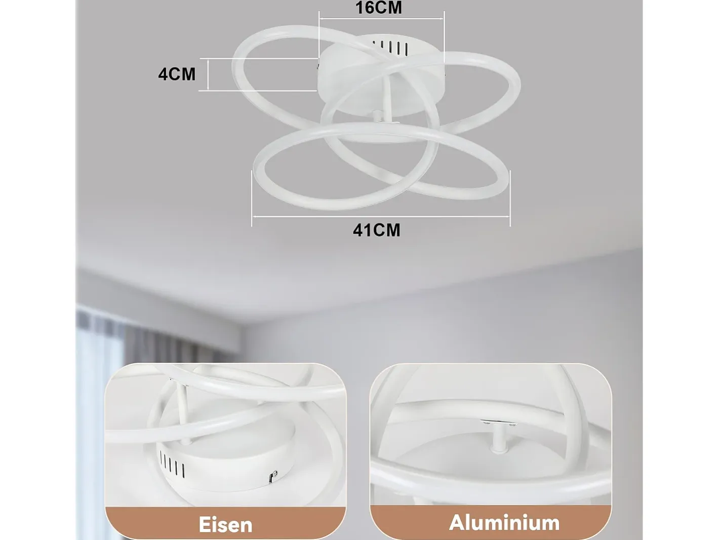 NETTLIFE Plafón-Lámpara de techo LED para pasillo, diseño moderno, blanca, regulable, con mando a distancia, 36 cm, metal, 44 W Blanco