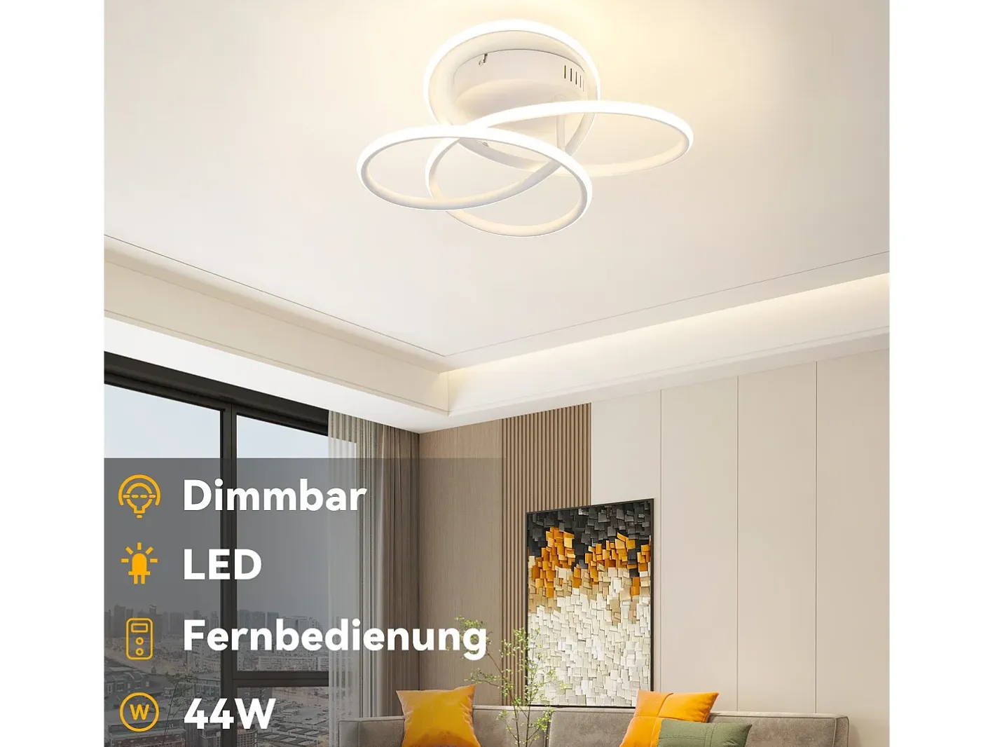 NETTLIFE Plafón-Lámpara de techo LED para pasillo, diseño moderno, blanca, regulable, con mando a distancia, 36 cm, metal, 44 W Blanco