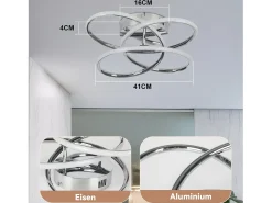 NETTLIFE Lámpara de techo LED para pasillo, regulable, con mando a distancia, diseño moderno en forma de mariposa, 36 cm, 44 W Plateado