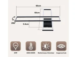 NETTLIFE Plafón-Lámpara de techo LED de 42 W, color , moderna, regulable de forma continua, diseño rectangular, para salón, dormitorio, cocina u oficina. Negro
