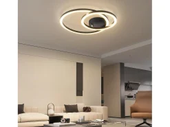 New NETTLIFE Lámpara de techo LED de 40 cm y 23 W, para cocina, 3000 K, blanco cálido, moderna para salón y dormitorio, 2 anillos. Negro