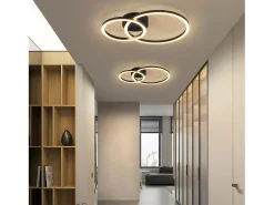 New NETTLIFE Lámpara de techo LED de 40 cm y 23 W, para cocina, 3000 K, blanco cálido, moderna para salón y dormitorio, 2 anillos. Negro