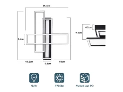 NETTLIFE Lámpara de techo LED para salón, negra, rectangular, regulable, diseño moderno Negro
