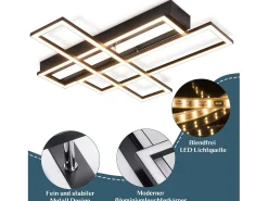 NETTLIFE Lámpara de techo LED para salón, negra, rectangular, regulable, diseño moderno Negro