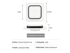 NETTLIFE Plafón-Lámpara de techo LED para dormitorio, negra, 16W, acrílica, luz cálida, diseño moderno Negro / Blanco