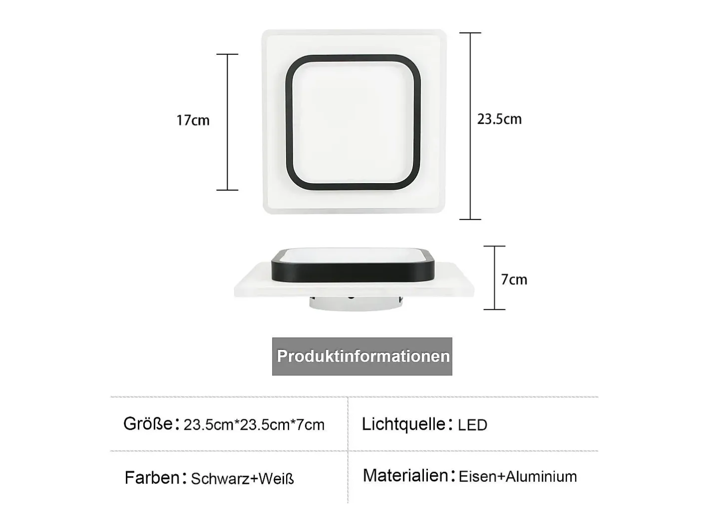 NETTLIFE Plafón-Lámpara de techo LED para dormitorio, negra, 16W, acrílica, luz cálida, diseño moderno Negro / Blanco