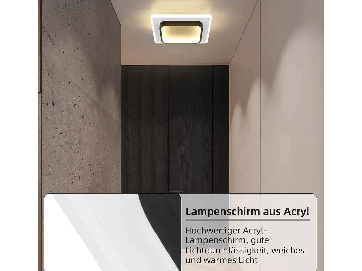 NETTLIFE Plafón-Lámpara de techo LED para dormitorio, negra, 16W, acrílica, luz cálida, diseño moderno Negro / Blanco