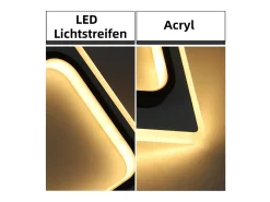 NETTLIFE Plafón-Lámpara de techo LED para dormitorio, negra, 16W, acrílica, luz cálida, diseño moderno Negro / Blanco