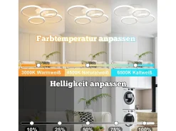 NETTLIFE Plafón-Lámpara de techo LED , 4 anillos, regulable, blanca, 48 W, para salón Blanco