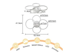 NETTLIFE Plafón-Lámpara de techo LED , 4 anillos, regulable, blanca, 48 W, para salón Blanco