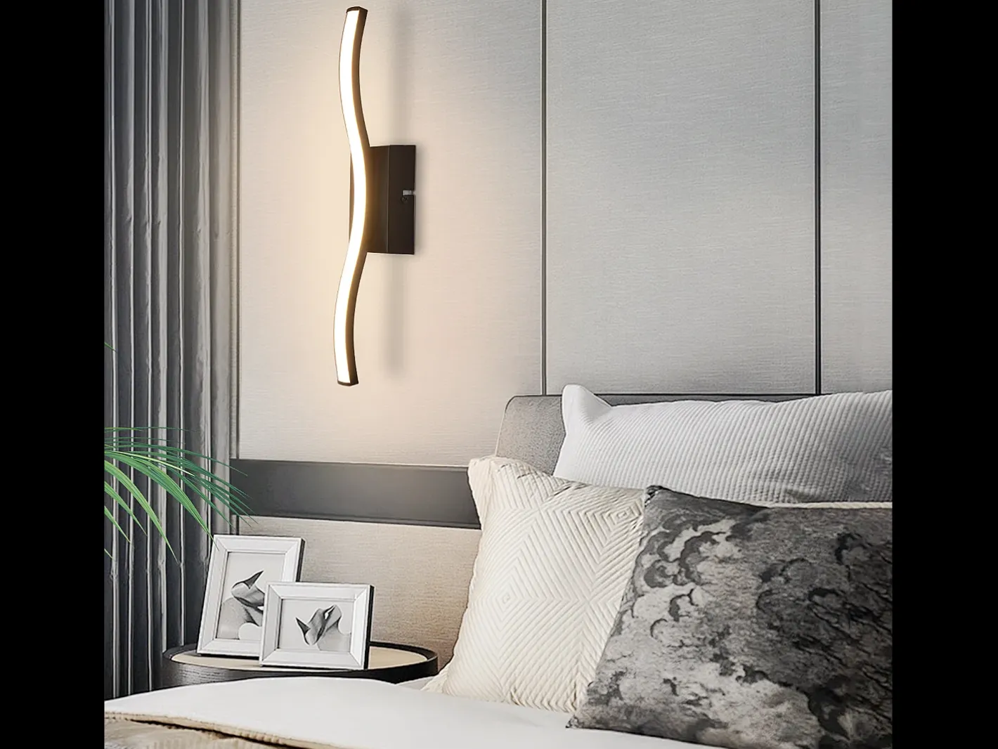 New NETTLIFE Lámpara de techo LED para dormitorio, moderna, negra, 6 W, diseño ondulado, 3000 K, blanco cálido Negro