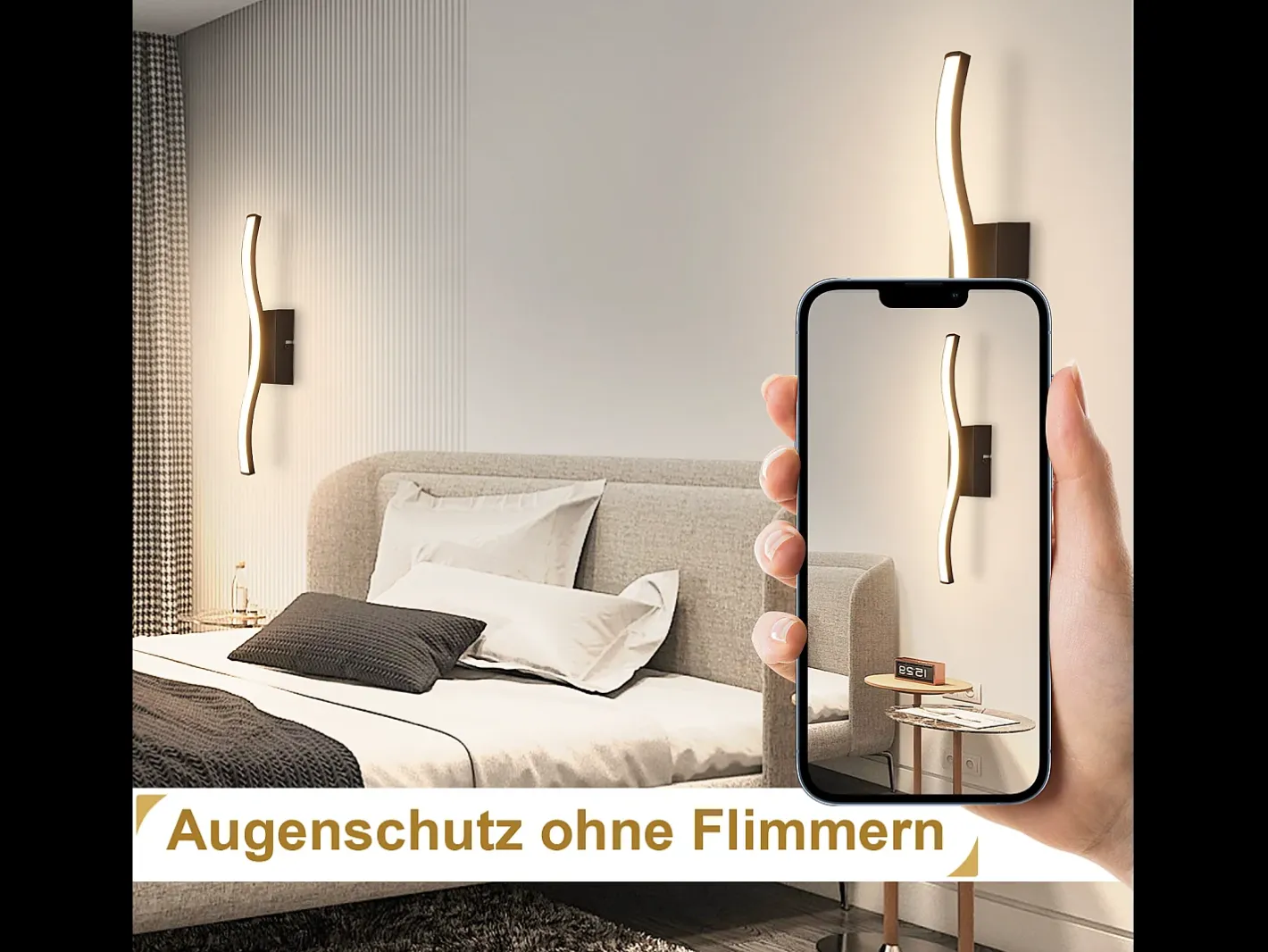 New NETTLIFE Lámpara de techo LED para dormitorio, moderna, negra, 6 W, diseño ondulado, 3000 K, blanco cálido Negro