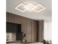 NETTLIFE Lámpara de techo LED para sala de estar, blanca, regulable, cuadrada, moderna, 32 W, con control remoto Blanco