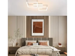 NETTLIFE Lámpara de techo LED para sala de estar, blanca, regulable, cuadrada, moderna, 32 W, con control remoto Blanco