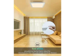 NETTLIFE Lámpara de techo LED para sala de estar, panel plano, 60 x 60 cm, 40 W, rectangular, 3000 K Blanco Hot