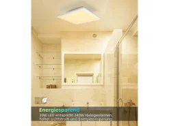 NETTLIFE Lámpara de techo LED para sala de estar, panel plano, 60 x 60 cm, 40 W, rectangular, 3000 K Blanco Hot