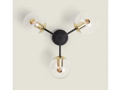 Outlet Ledkia Lámpara de Techo Metal y Cristal Wassily Gold 3 Focos Negro Multicolor