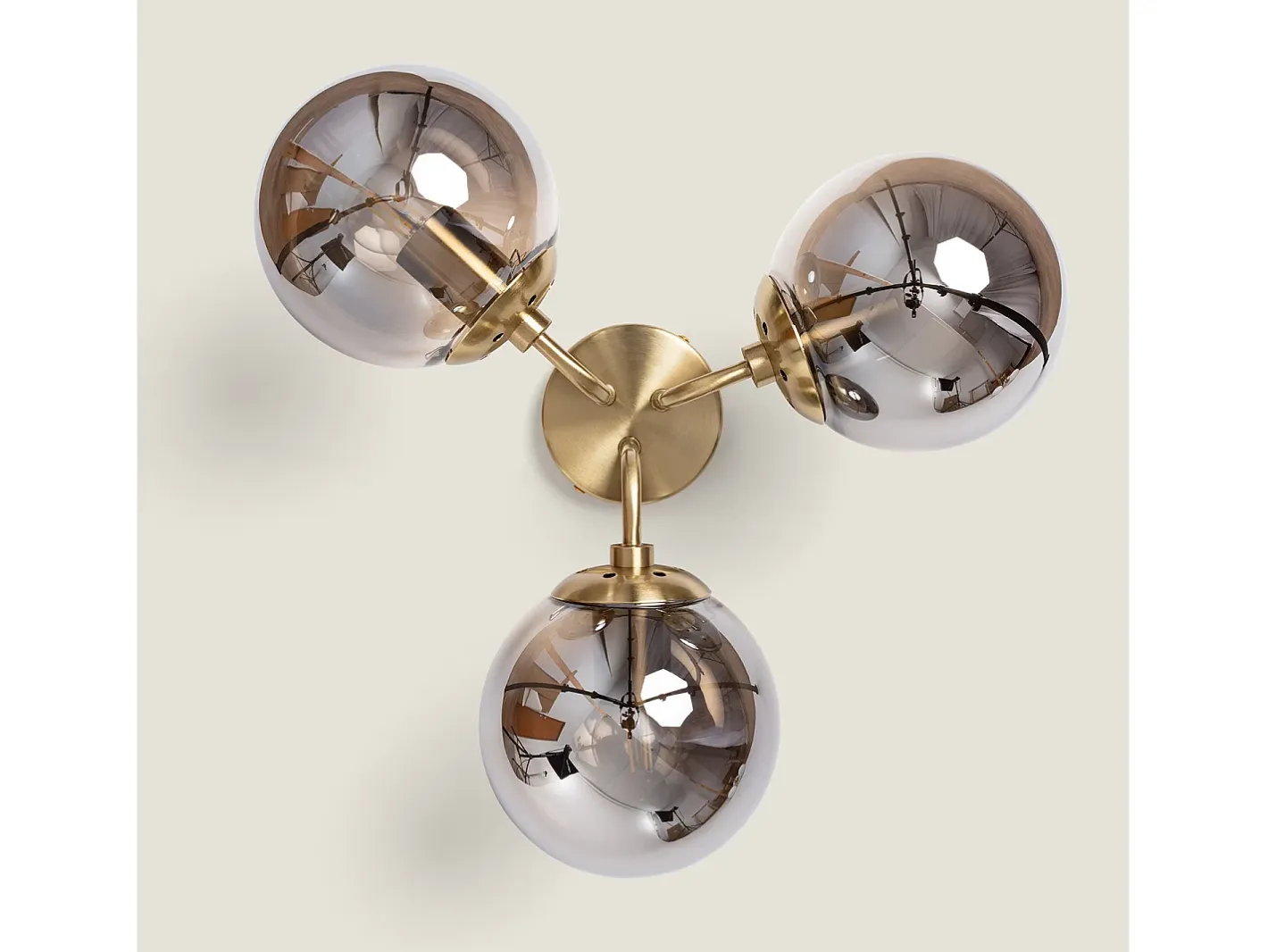 Ledkia Lámpara de Techo Metal y Cristal Moonlight Brass 3 Focos Gris Humo Multicolor Discount