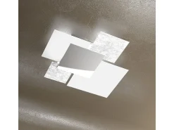Plafón-Lámpara de techo moderna 1088/70-FA, cristal blanco y hoja de plata, 4 bombillas E27 Gris