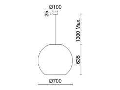 Clearance Lámpara de techo NATURAL estilo moderno - Alt. 130 cm x ø70 cm - E27 15W - acero y mimbre oscuro - IP20 Marru00f3n