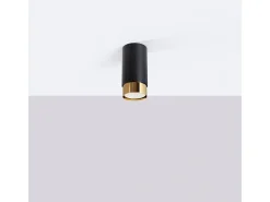 Discount Sollux Lighting Lámpara De Techo Nero Moderno De Acero - 1 Fuentes Luminosas - L.6 X A.12,5 Cm - Negro/Oro Negro / Dorado
