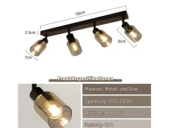 NETTLIFE Lámpara de techo con 4 llamas, color , industrial, E14, para sala de estar Negro