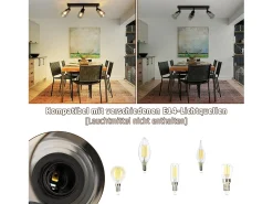 NETTLIFE Lámpara de techo con 3 llamas, color , industrial, E14, para sala de estar Negro