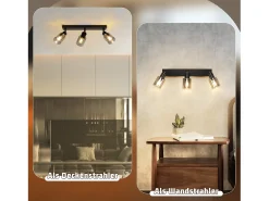 NETTLIFE Lámpara de techo con 3 llamas, color , industrial, E14, para sala de estar Negro