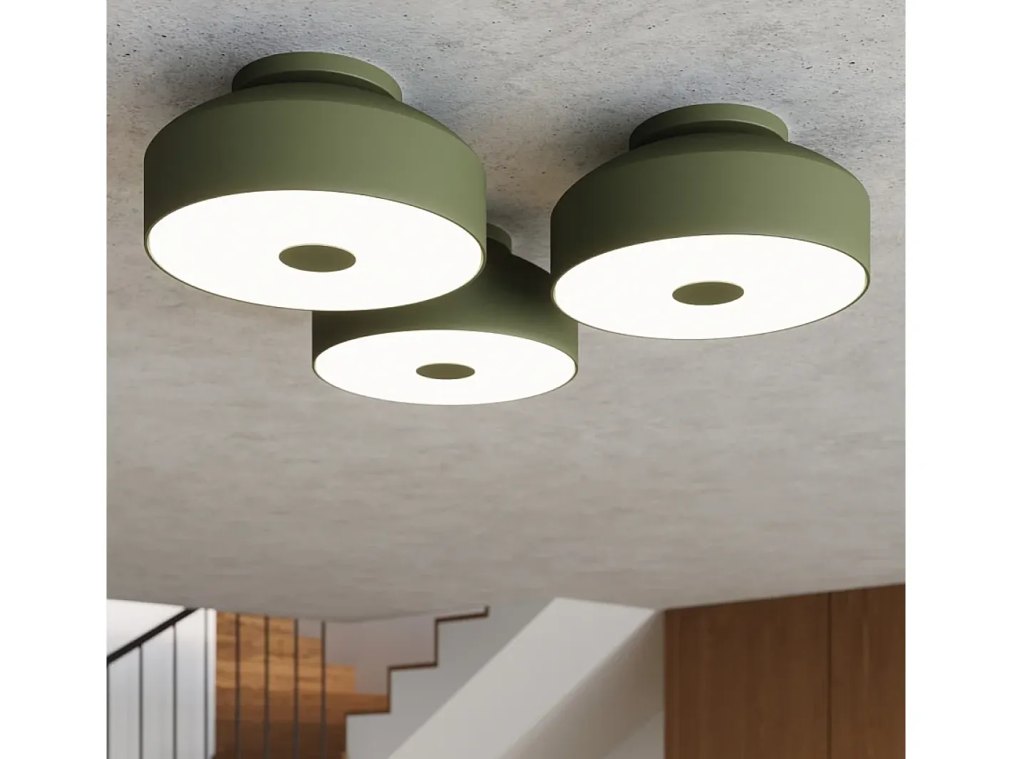 New Sollux Lighting Lámpara De Techo Omiq Moderno De Acero/Pvc - 4 Fuentes Luminosas - L.30 X A.15 Cm - Oliva Verde