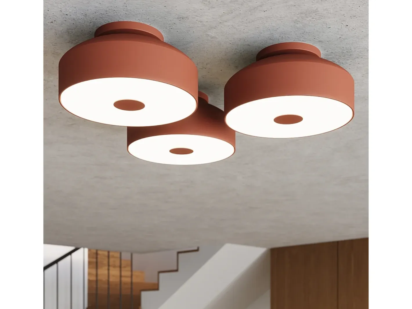 Sollux Lighting Plafón-Lámpara De Techo Omiq Moderno De Acero/Pvc - 4 Fuentes Luminosas - L.30 X A.15 Cm - Ocre Rojo