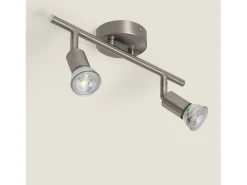Discount Ledkia Lámpara de Techo Orientable Aluminio Oasis 2 Focos Plata Plateado
