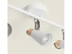 Ledkia Lámpara de Techo Orientable Metal y Madera 3 Focos Mara Blanco Multicolor Outlet