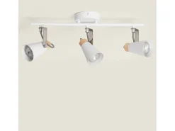 Ledkia Lámpara de Techo Orientable Metal y Madera 3 Focos Mara Blanco Multicolor Outlet