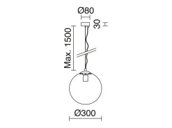 Lámpara Suspendida-Lámpara de techo OXY estilo clásico y atemporal - D.ø30 cm x Alt. 150 cm - E27 40W - esfera transparente ø30 cm - acero y oro Plateado