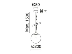 Lámpara de techo OXY estilo clásico y atemporal - D.ø20 cm x Alt. 150 cm - E27 40W - esfera opal ø20 cm - acero y Negro Best