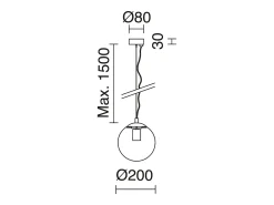 Lámpara Suspendida-Lámpara de techo OXY estilo clásico y atemporal - D.ø20 cm x Alt. 150 cm - E27 40W - esfera transparente ø20 cm - acero y oro Plateado