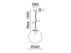 Outlet Lámpara de techo OXY estilo clásico y atemporal - D.ø30 cm x Alt. 150 cm - E27 40W - esfera opal ø30 cm - acero y Negro