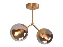 NETTLIFE Plafón-Lámpara de techo para pasillo : Lámpara de techo vintage E27 con bola de cristal y 2 luces. Dorado