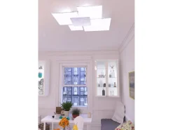 Plafón-Lámpara de techo rectangular Toplight Upgrade de 4 luces con casquillo GX53, estructura en color plata y , diseño moderno 91x86x15cm Blanco