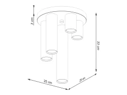 New Sollux Lighting Lámpara de techo Toris moderno de acero - 5 fuentes luminosas 4000K - L.25 x A.33 cm - Negro