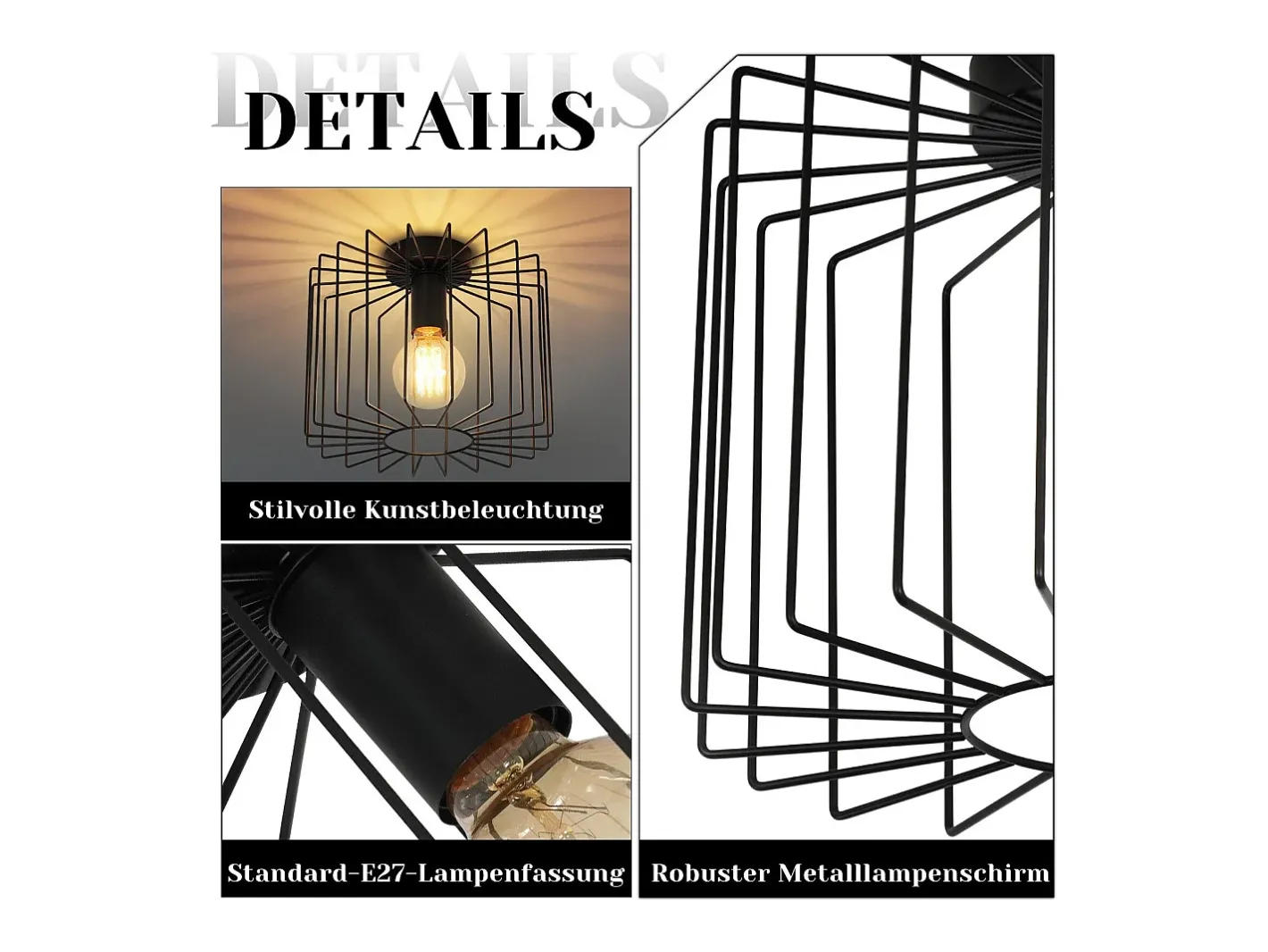 Hot NETTLIFE Lámpara de techo vintage E27, lámpara de araña de jaula negra de 27 cm, lámpara de pasillo de metal retro Negro