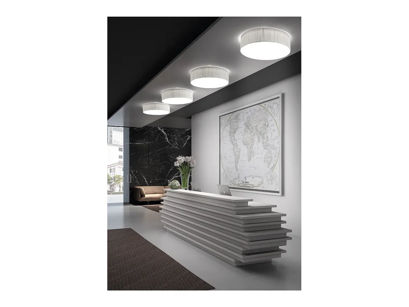 Lámpara de techo VORADA estilo moderno - D. ø90 cm - LED COB AC 29W - 4000 lm Y 3K- IP20 - pantalla sintética cinta plisada- acero y Negro