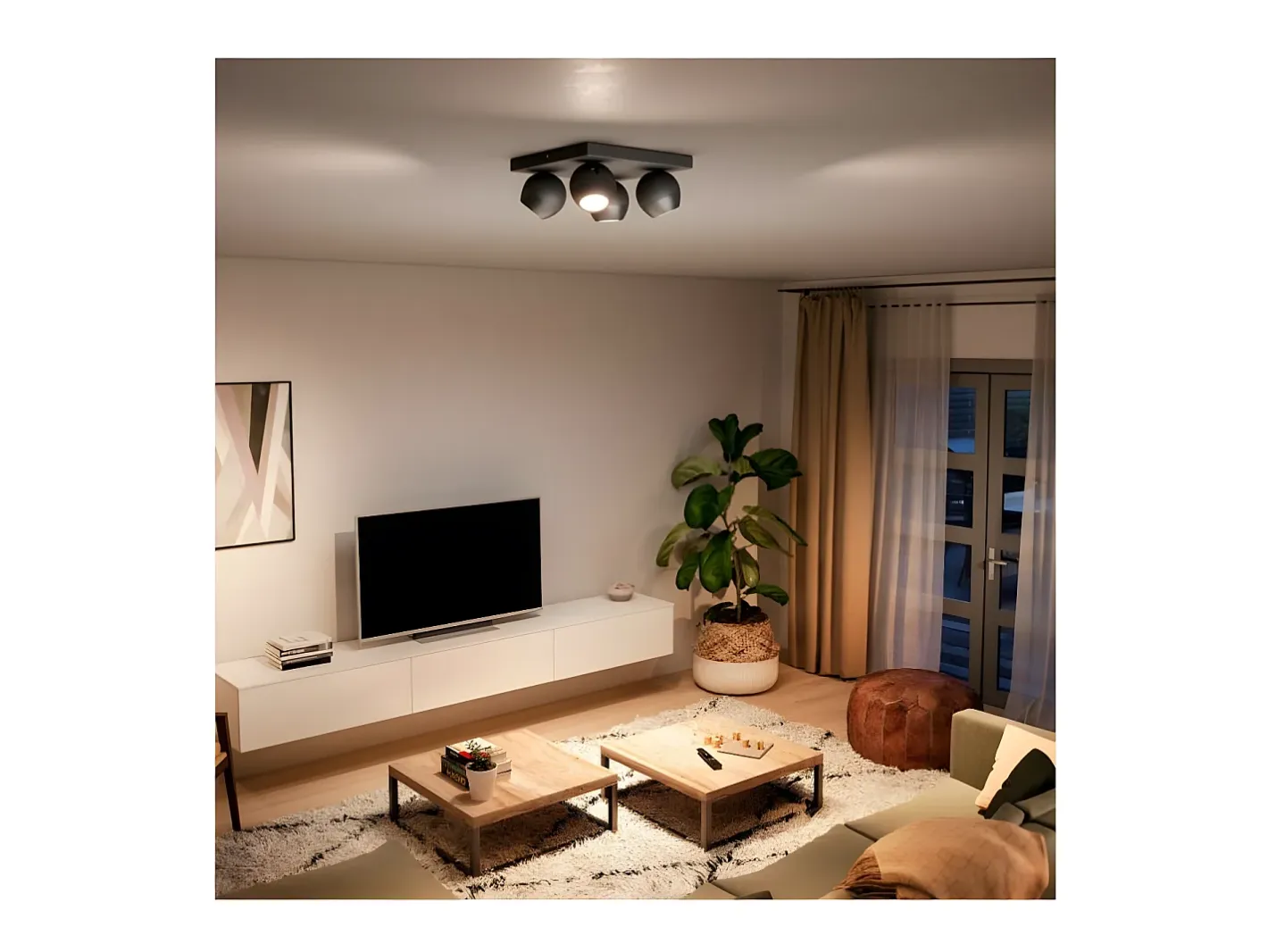 Hot Ledkia Lámpara de Techo White Ambiance 4 Focos GU10 Hue Buckram Negro